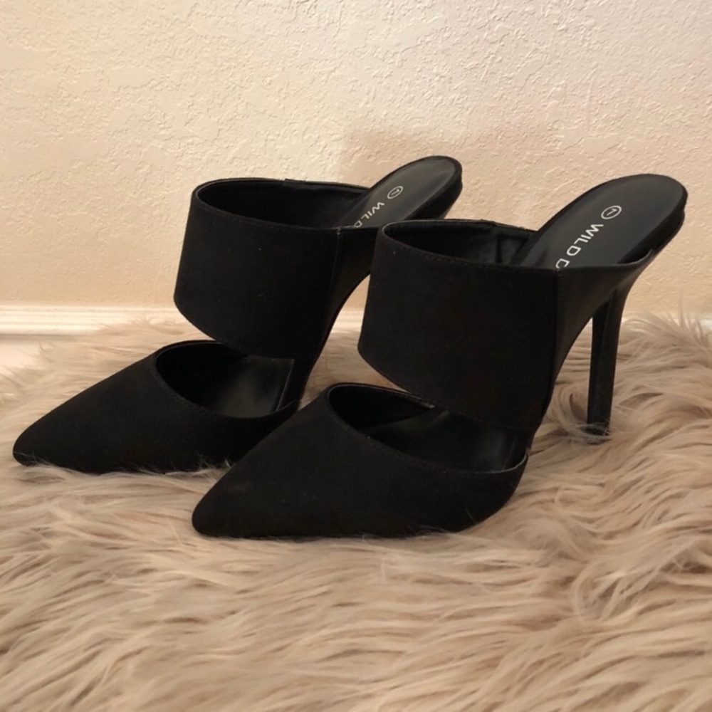 Black Suede Mule Heels